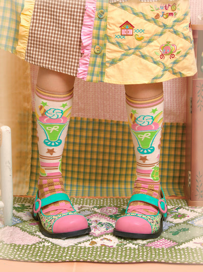 Lutra Jump - Decora Kei Bear Melon Mid Calf Socks socks Lutra Jump