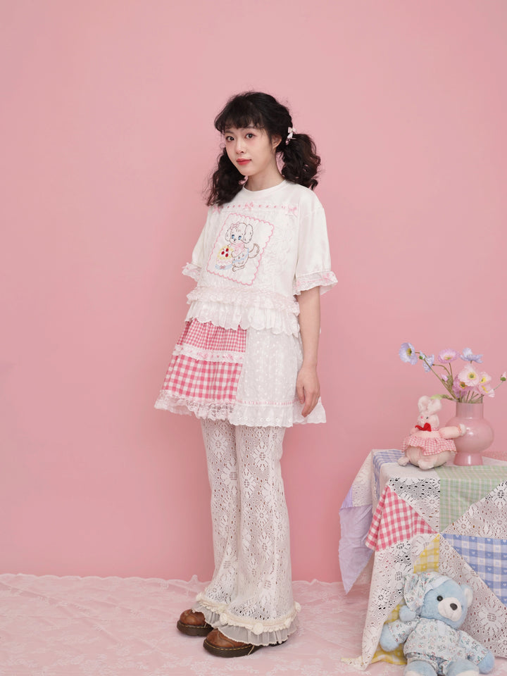 SemenCoicis Pants Sweet Cotton Pants Rose Versatile Lace Border Pants