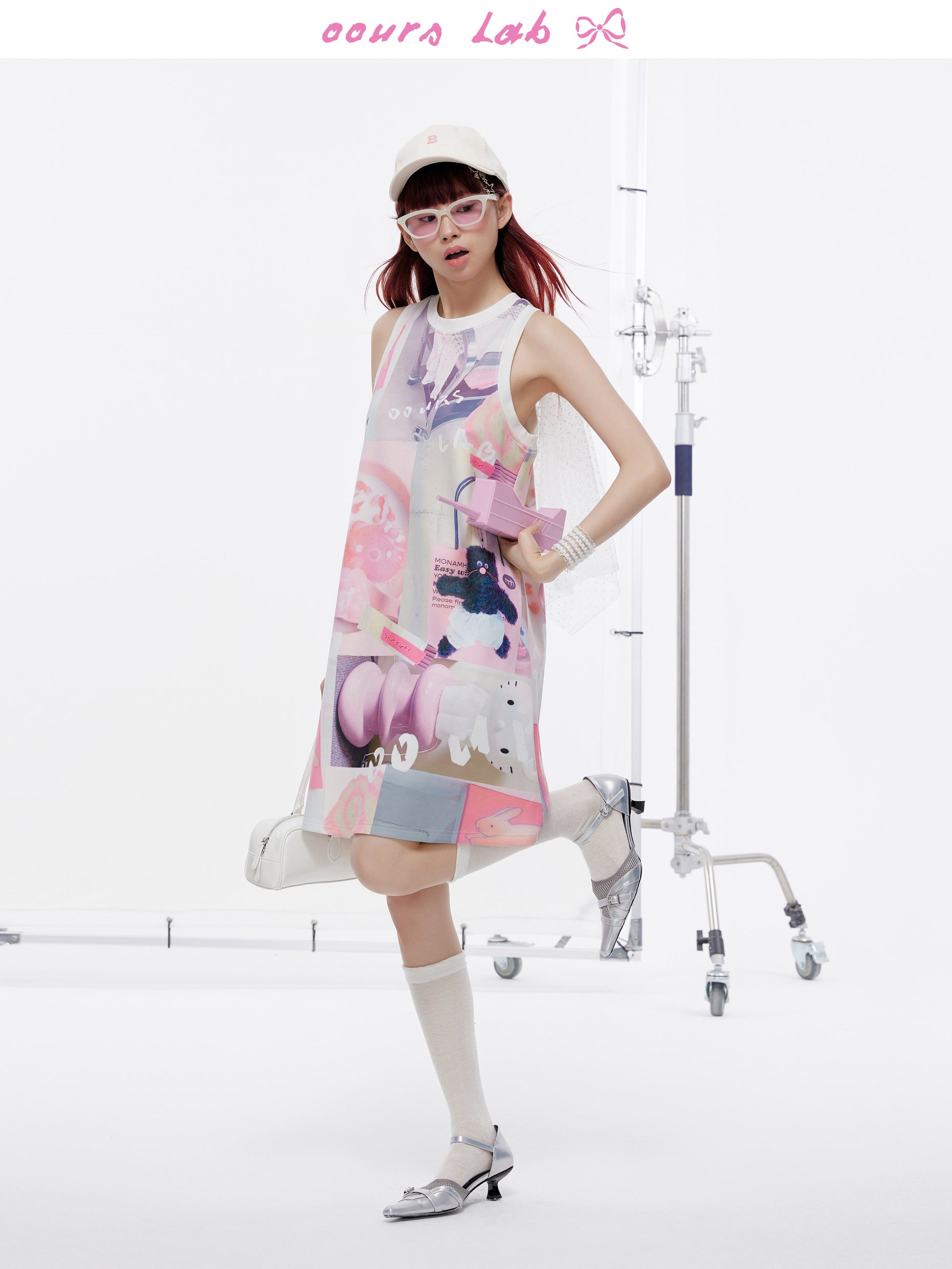 OOURSLAB - Pink Cartoon Print Knit Dress dress OOURSLAB