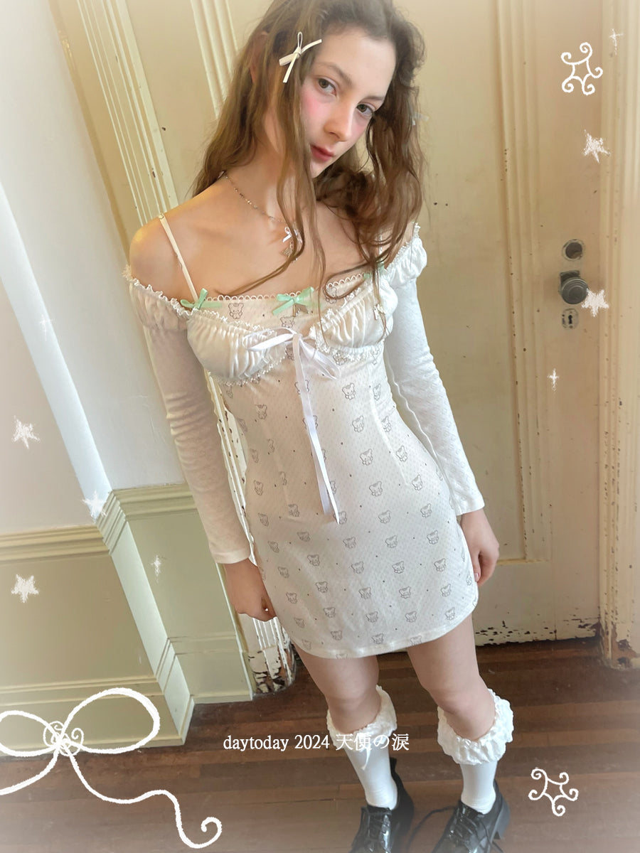 Harajuku Dress Cute Bear Dress Polka Dot Print Strap Dress dress daytoday everyday institute