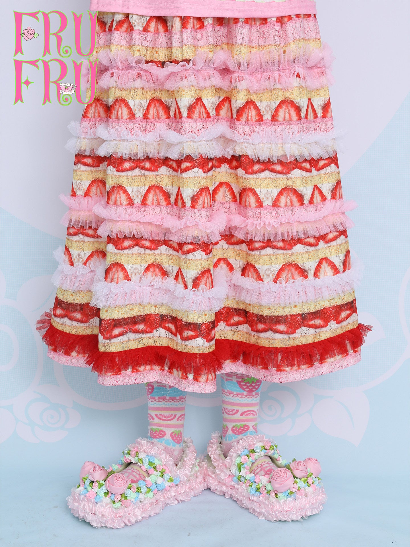 FruFru - Strawberry Lace Print Skirt