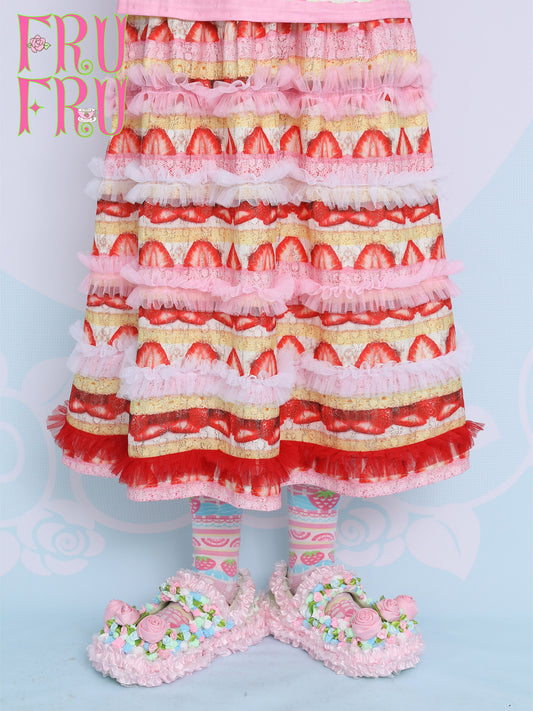 FruFru - Strawberry Lace Print Skirt