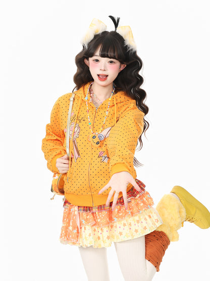 Y2K Polka Dot Hooded Sweatshirt Jacket hoodie Languid Park