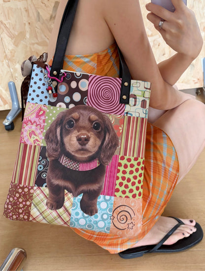 Oogreenapple - Vintage Dachshund Dog PU Tote Bag bag Oogreenapple