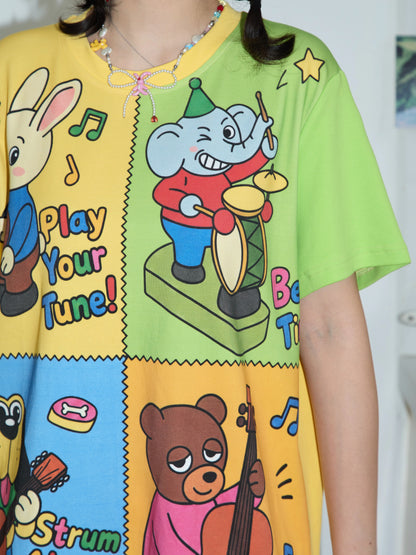 Robootoo - Kawaii Animal Band Cartoon Print Oversized T-Shirt tshirt Robootoo