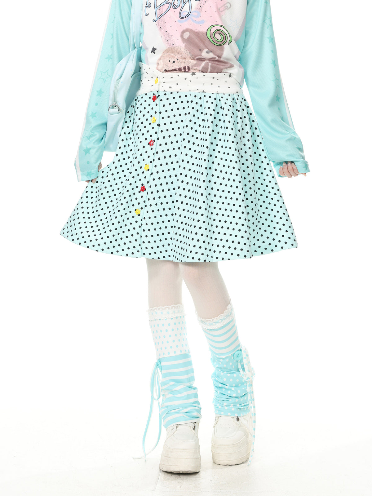 Y2K Polka Dot Color-Block Pleated Skirt skirt Languid Park