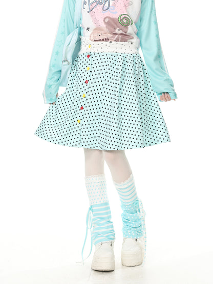 Y2K Polka Dot Color-Block Pleated Skirt skirt Languid Park