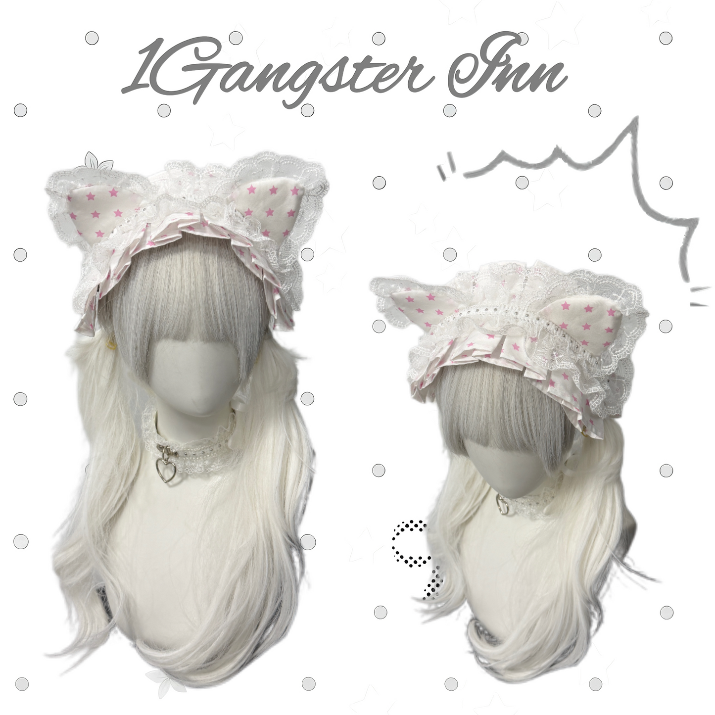 1Gangster Inn - Polka Dot Cat Ear Lace Lolita Headband hairband 1GASTERINN