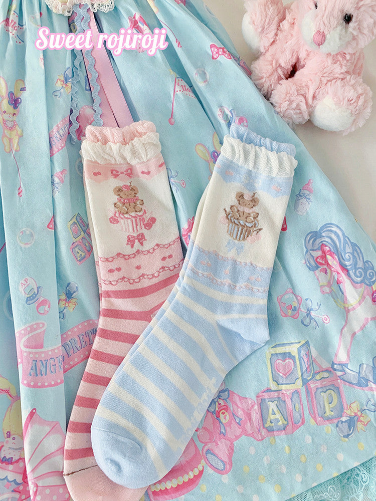 Roji Roji - Brown Bear Cake Cotton Lolita Socks socks Roji Roji