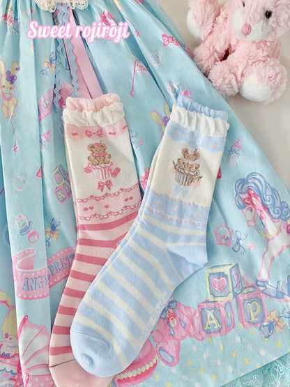 Roji Roji - Brown Bear Cake Cotton Lolita Socks socks Roji Roji
