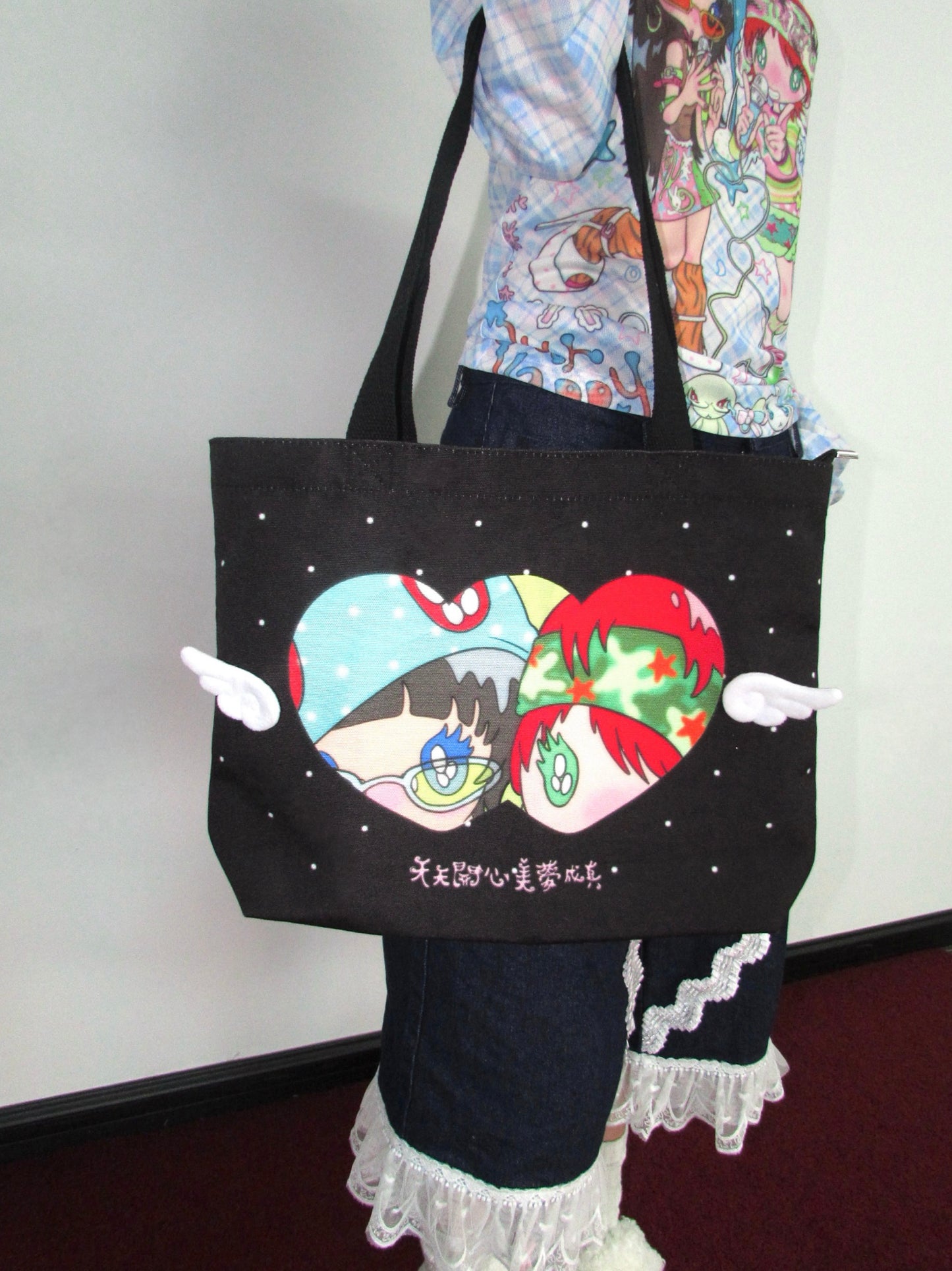 OurHappy Canvas Tote | Polka Dot Black Bag bag Our Happy
