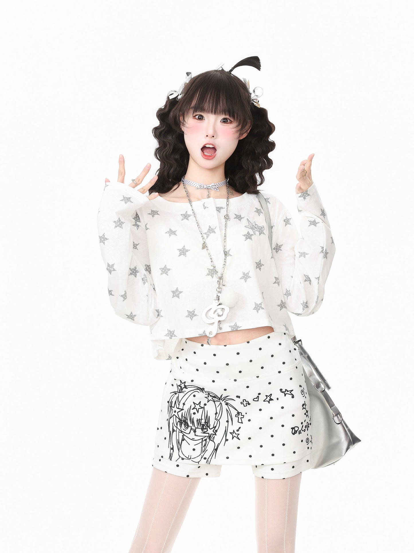 Languid Park - Star Print Cropped Long Sleeve Top shirt Languid Park