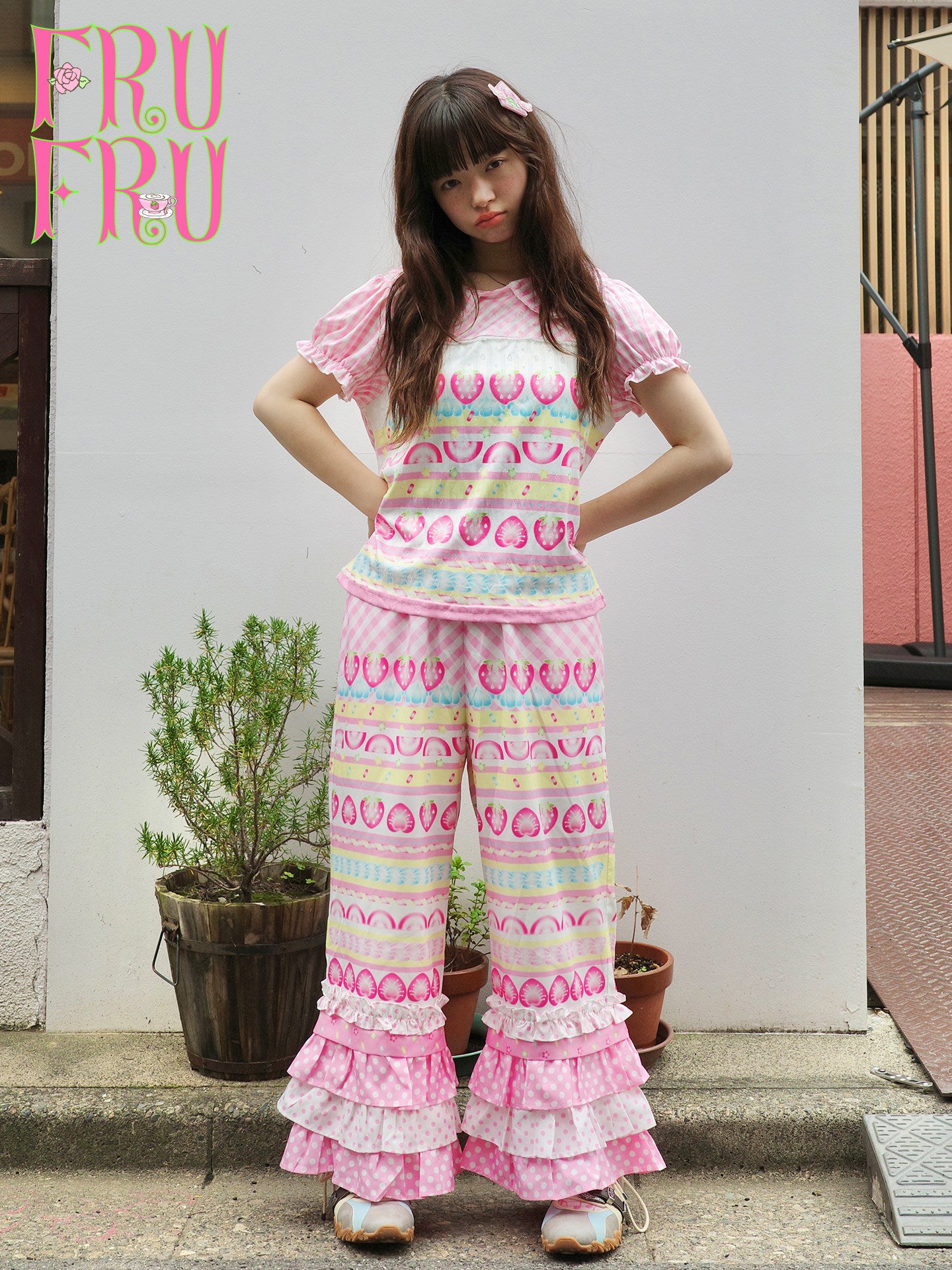 frufru - Fruit Plaid Patchwork Pants | Kawaii Harajuku Summer Fashion pants frufru