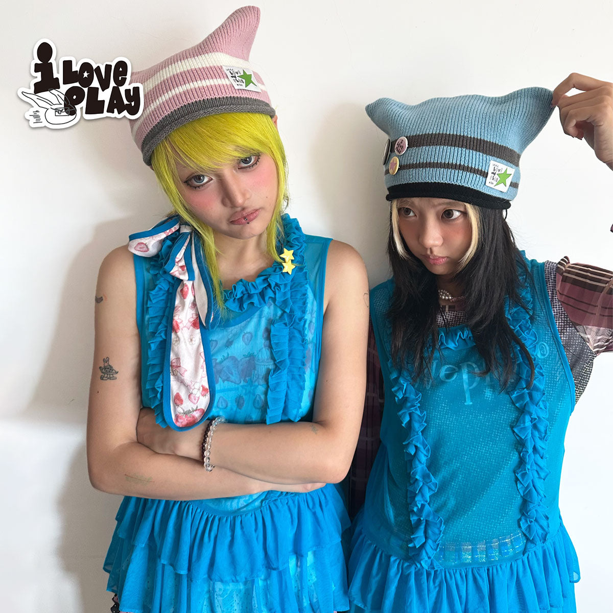 Loveplay - Y2K Knit Hat Striped Demon Horn Lucky Star hat loveplay