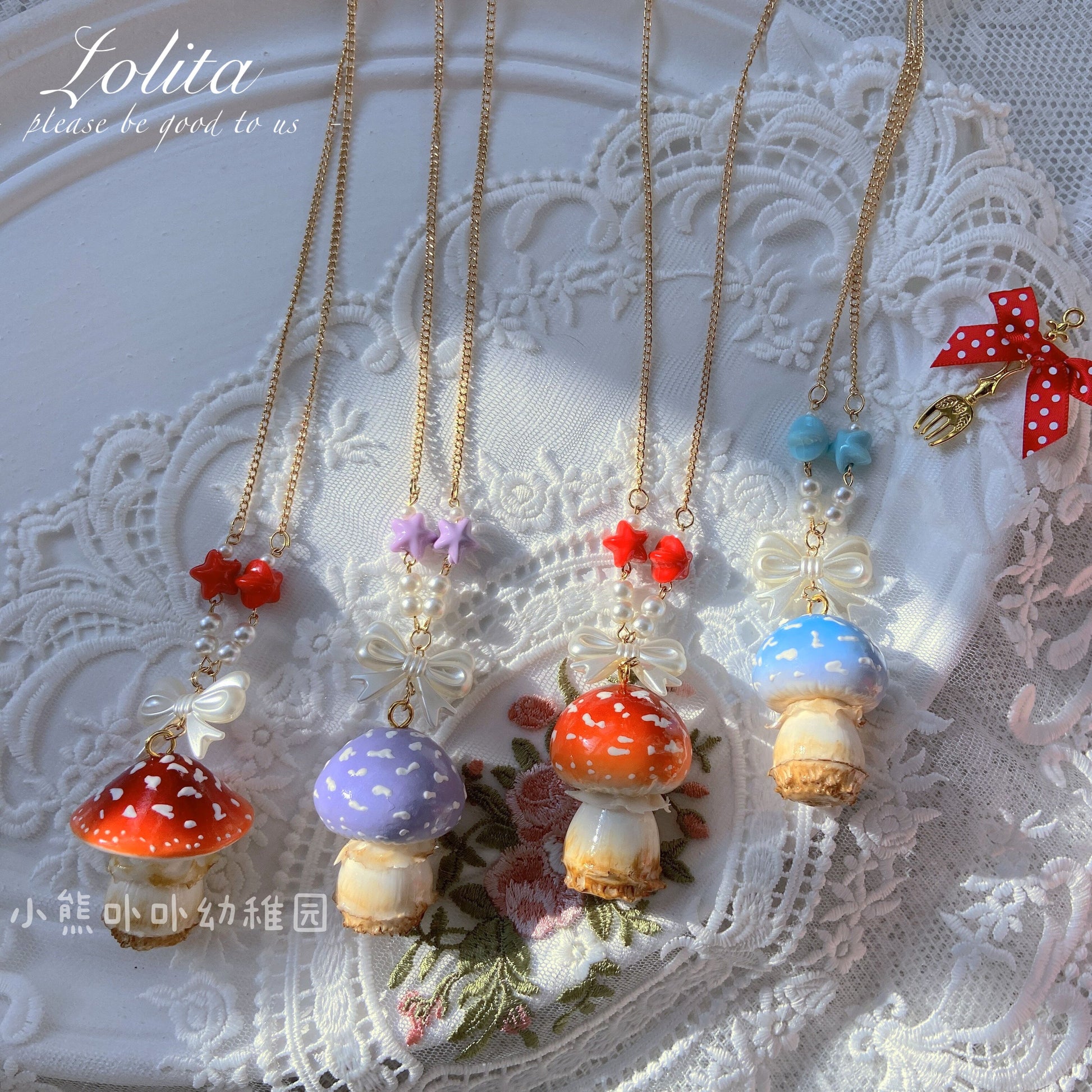 Bear Doll Mushroom Necklace | Decora Kei Handmade Resin Charm necklace Bear Doll