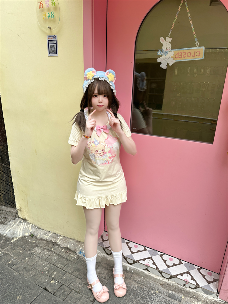 Dear Doll - Star Balloon Lace Collar Tee Dress dress dear doll