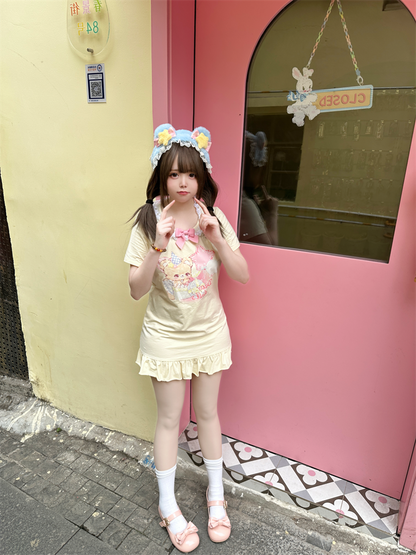 Dear Doll - Star Balloon Lace Collar Tee Dress dress dear doll