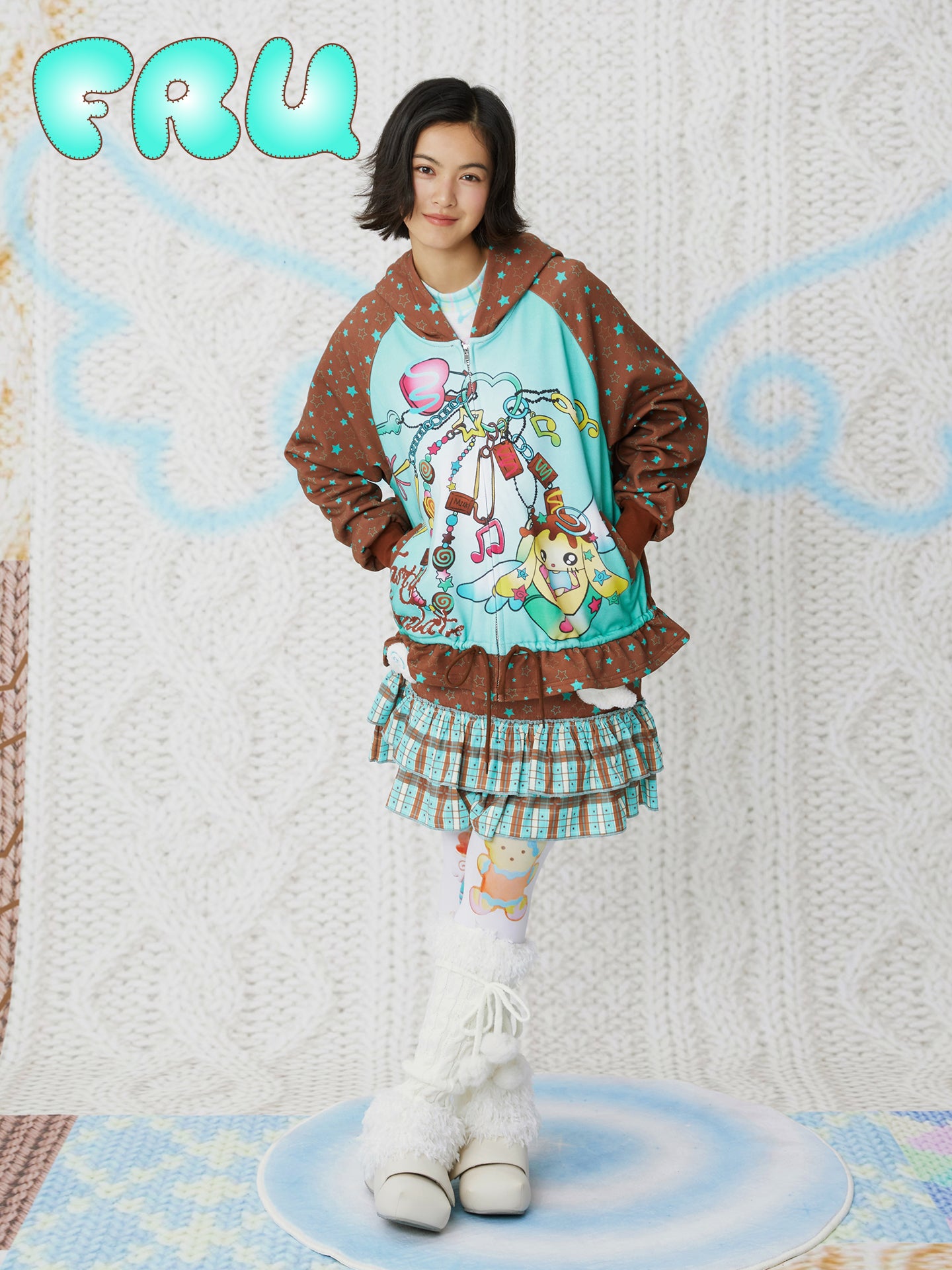 frufru - Mint Chocolate Printed Hoodie Kawaii Loose Fit Cotton Pullover hoodie frufru