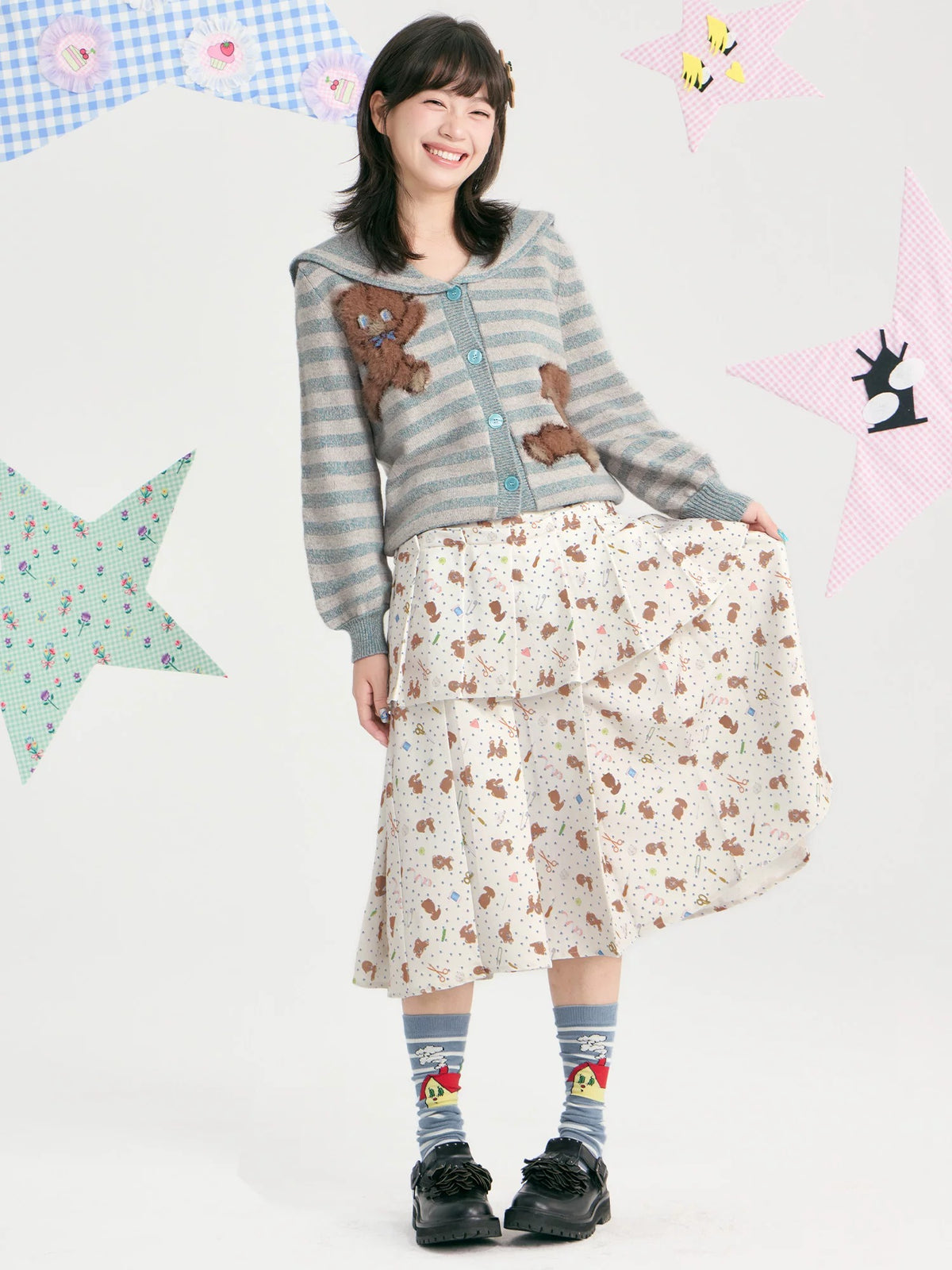 tntntutu - Teddy Striped Sailor Collar Knit Cardigan cardigan tntntutu