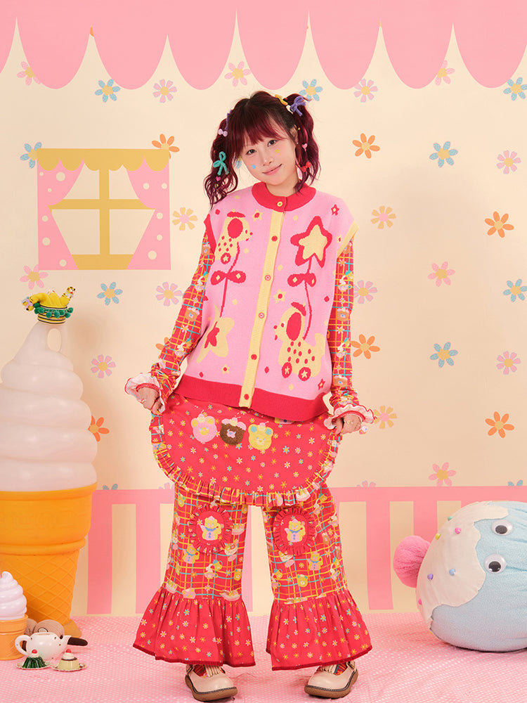 NIKKOU - Kawaii Apron Pants Red Detachable Japanese Girl pants Nikkou home