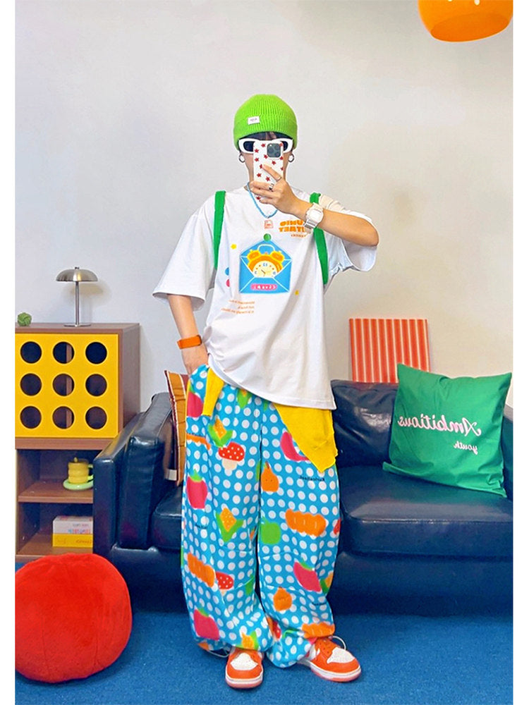 KURIOSITAET - Dopamine Blue Fruit Print Pants pants KURIOSITAET