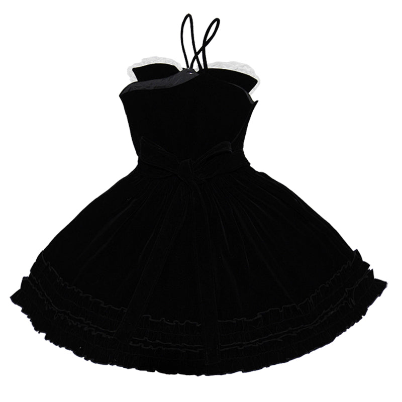 daytoday everyday institute - Girly Fashion Velvet Bow Black Flare Dress dress daytoday everyday institute