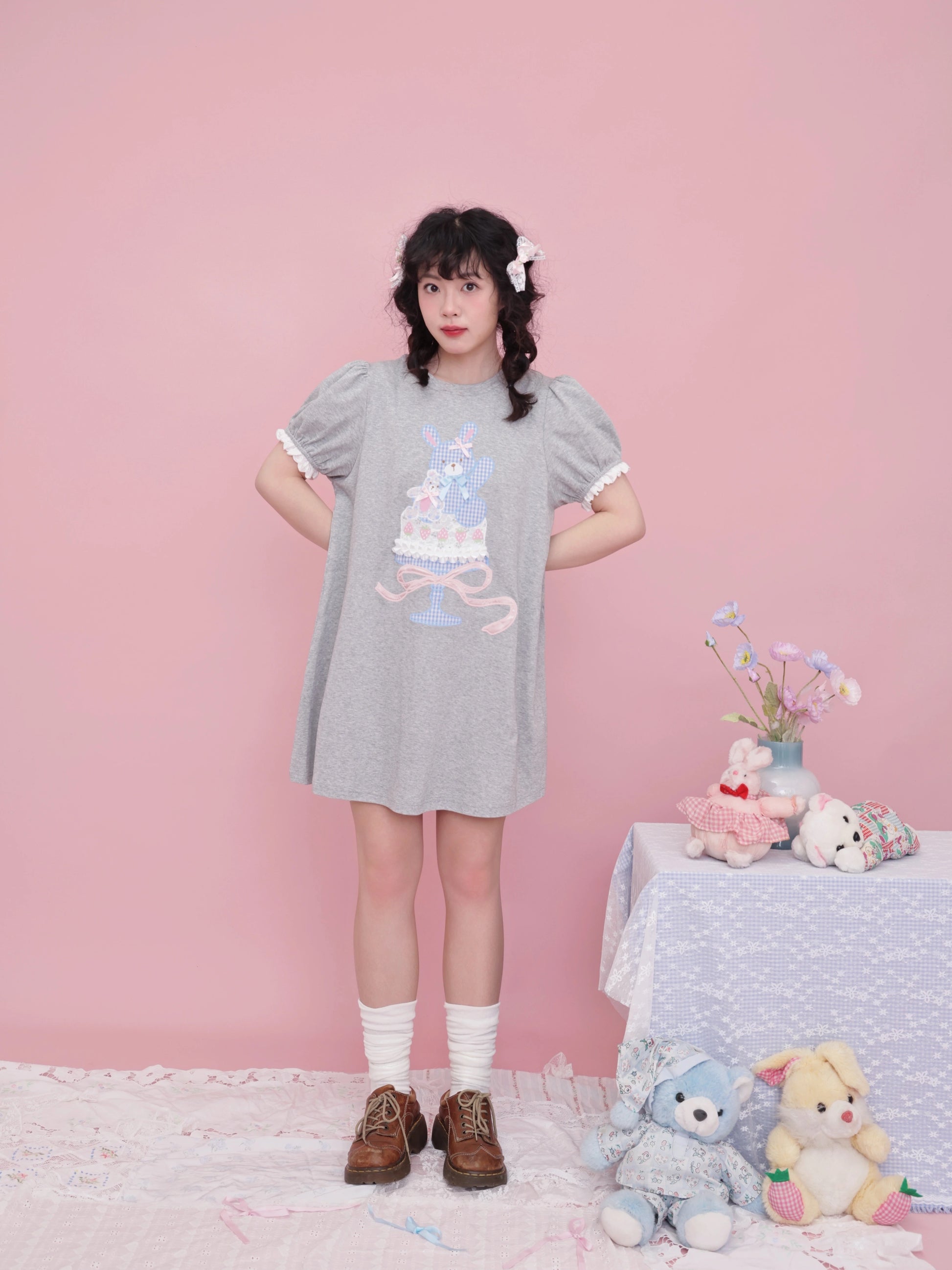 SemenCoicis Sweet Doll Knit Dress | Kawaii Puff Sleeves & Bow Ribbon Dress dress SemenCoicis