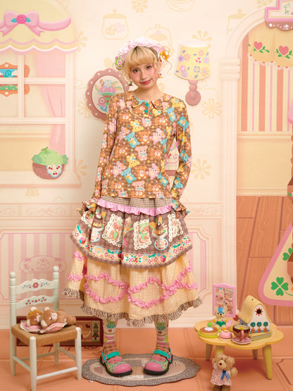 Lutra Jump - Decora Kei Bear Print Layered Long Sleeve Top shirt Lutra Jump