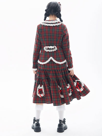 SOS MEME CLUB - Showa Retro Christmas Red Lace Trim Skirt skirt SOS MEME CLUB