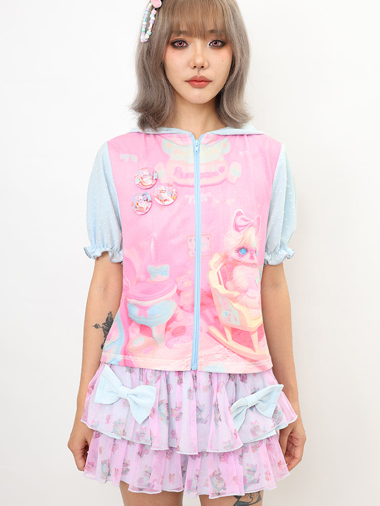 NIHON KIDS - Decora Kei Kitty Lantern Sleeve Top blouse NIHON KIDS