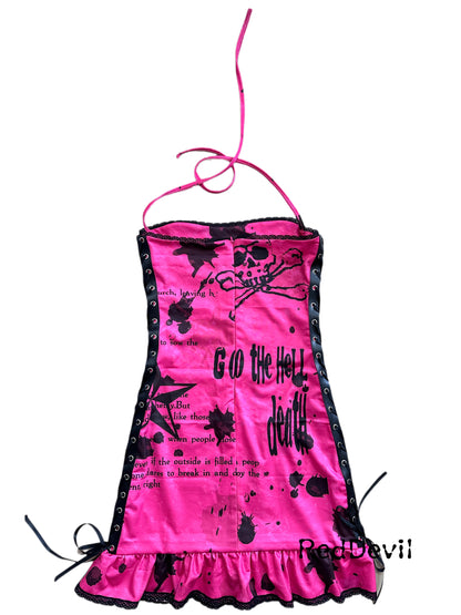 Red Devil Dress Y2K Shibuya Gal Graffiti Bodycon Halter Dress dress Red Devil