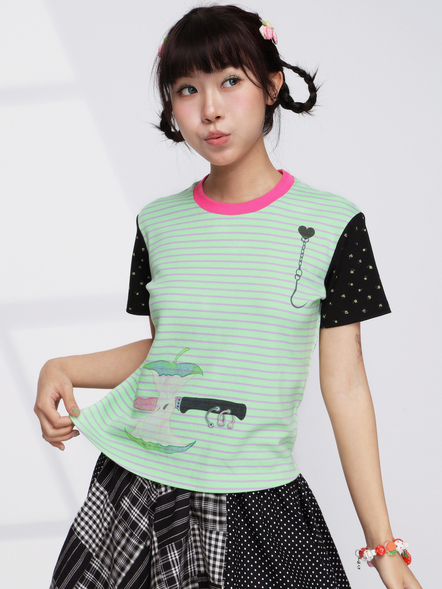 FRUITS - Apple Stripe Contrast Tee tshirt Fruits