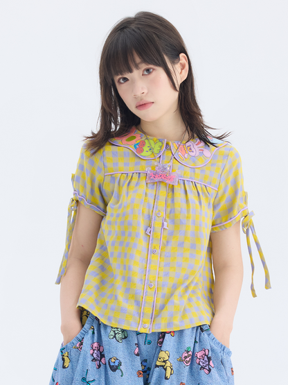 tntntutu - Animal Embroidery Plaid Blouse | Kawaii Harajuku Peter Pan Collar Shirt shirt tntntutu