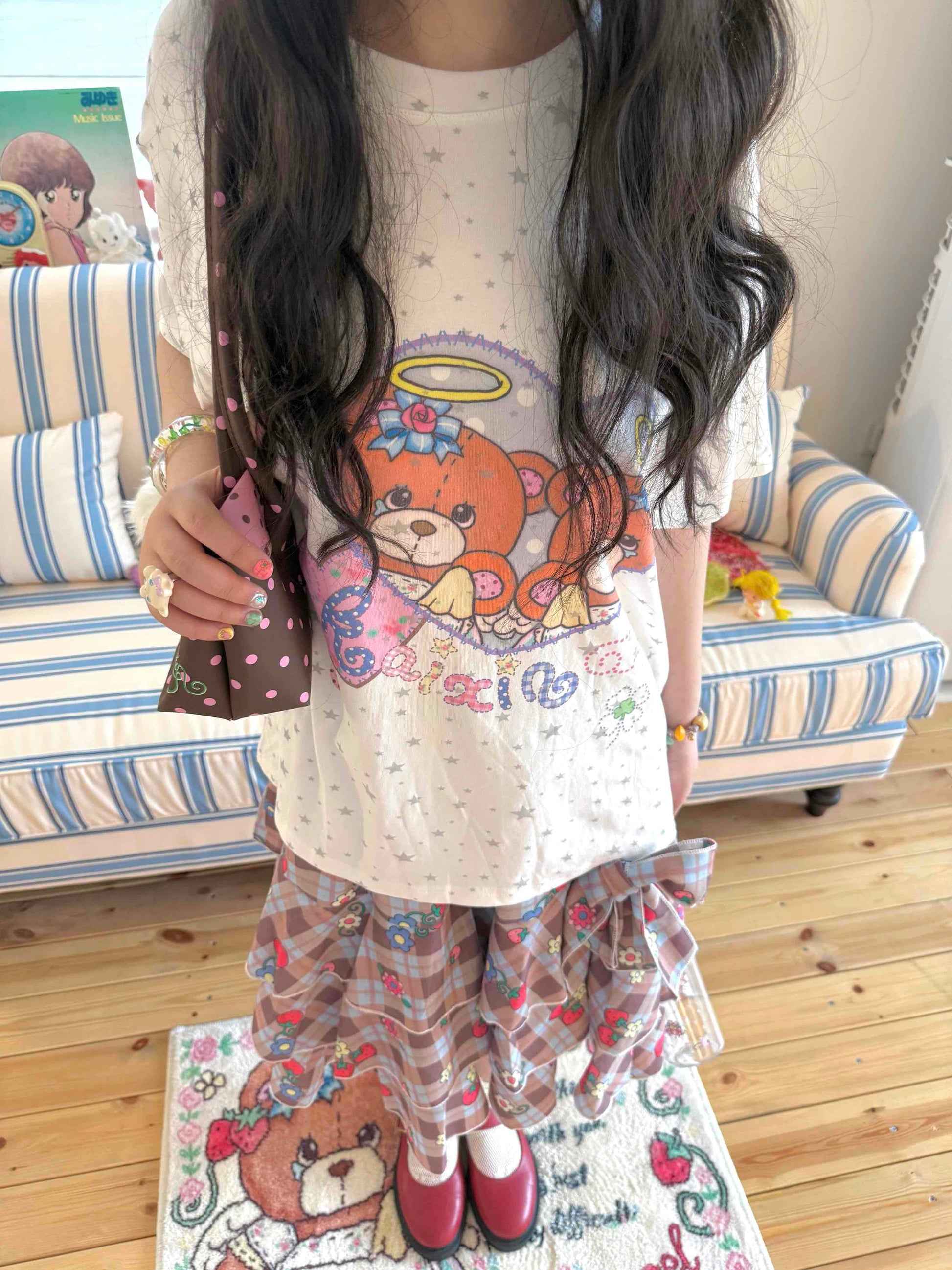 KaiXin Hostel - Bear Heart Star Print T-Shirt tee KaiXin hostel