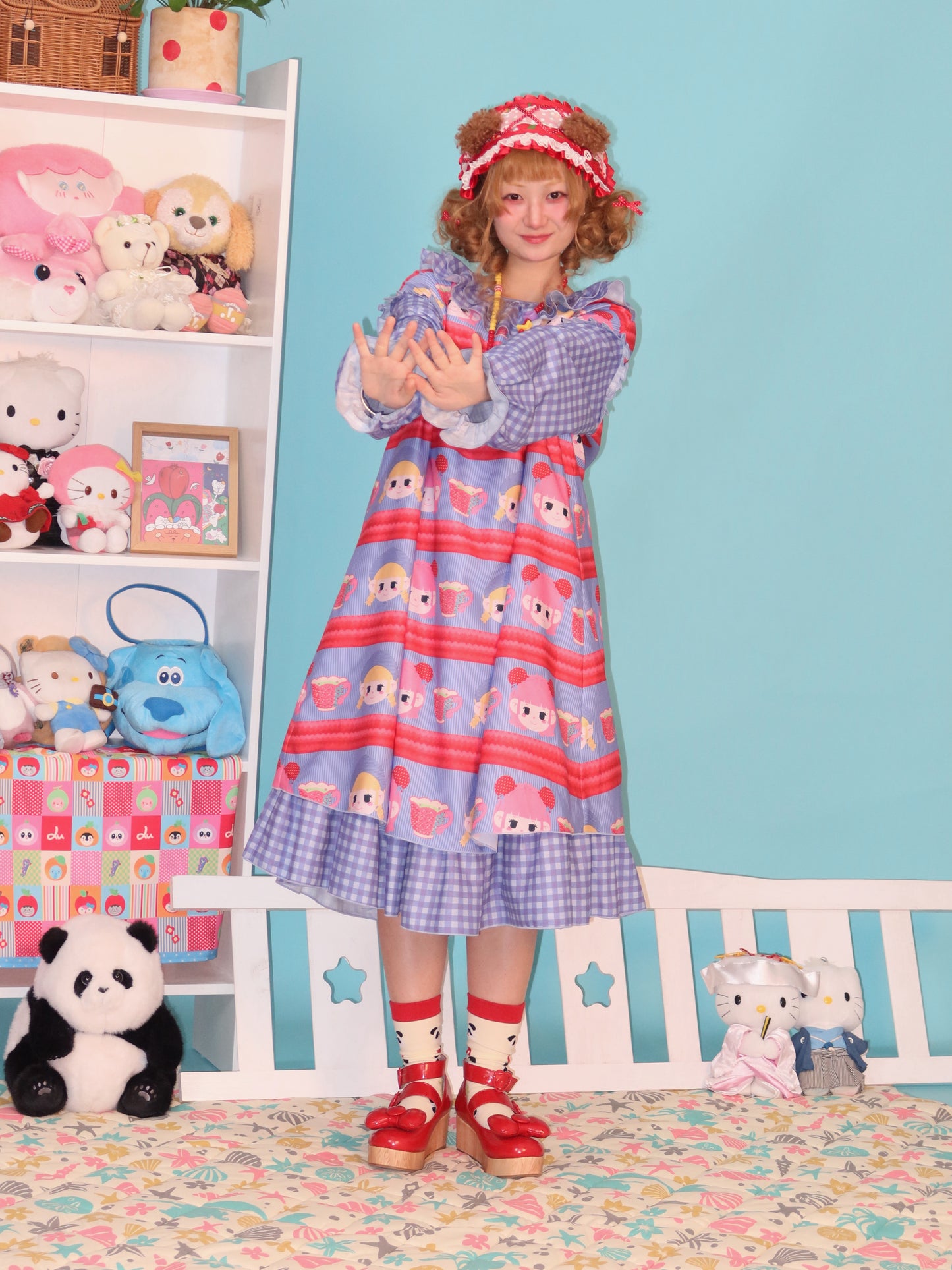 LULULULU - Retro Doll Head Print Loose Dress with Ruffled Collar dress LULULULU