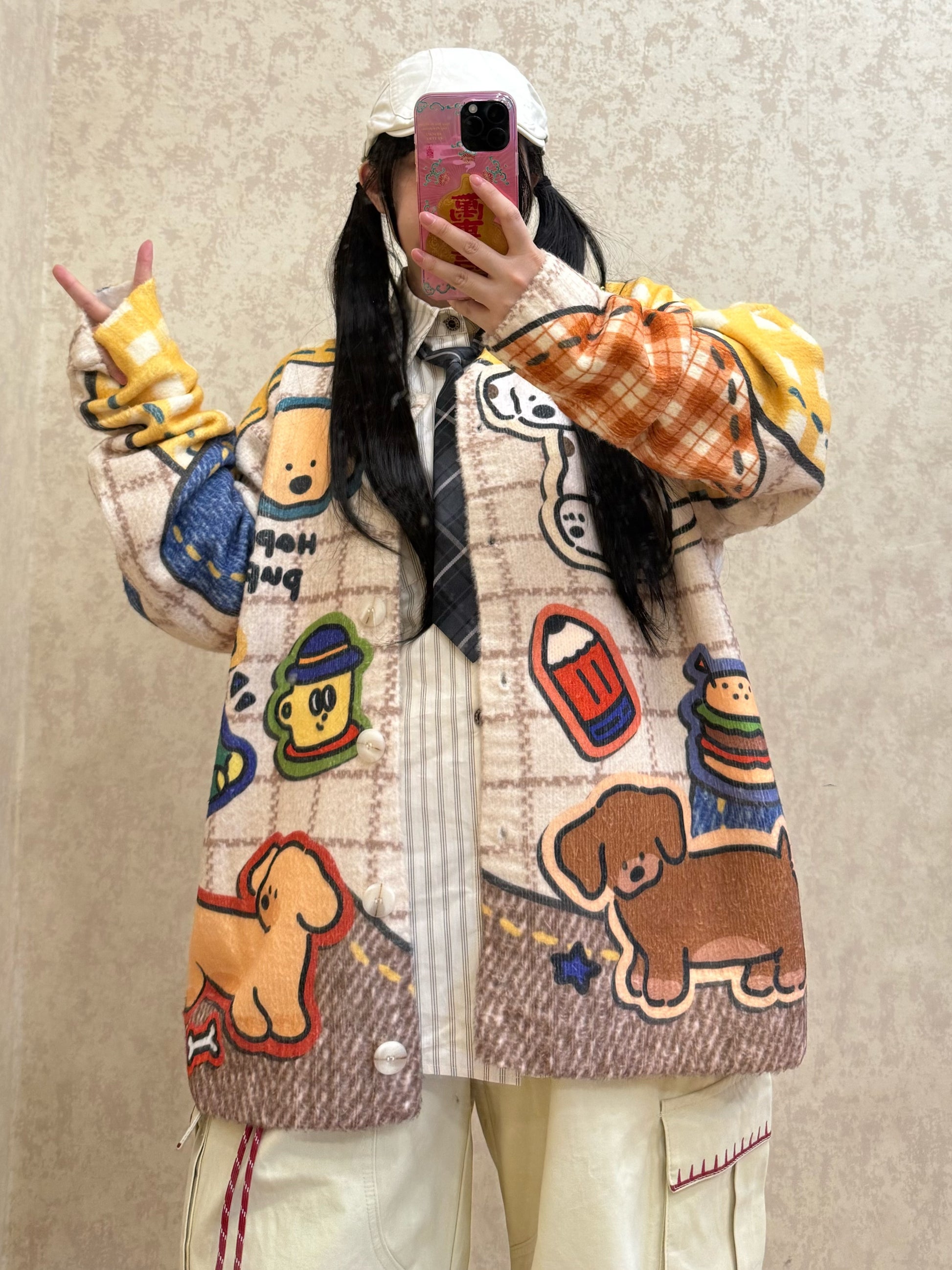 BIBULU - Kidcore Cartoon Check Knit Cardigan cardigan BIBULU