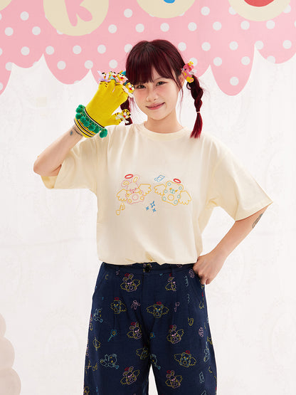 NIKKOU Cute Short Sleeve Tee | Kawaii Embroidered Cotton T-Shirt tshirt Nikkou home