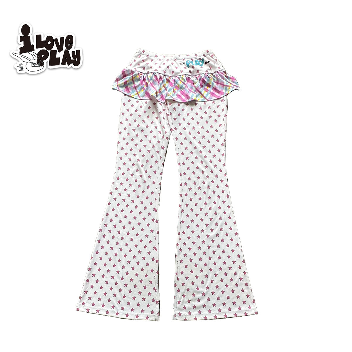 Loveplay - Y2K Flare Pants Star Patchwork Pleated Skirt Design pants loveplay Pink S