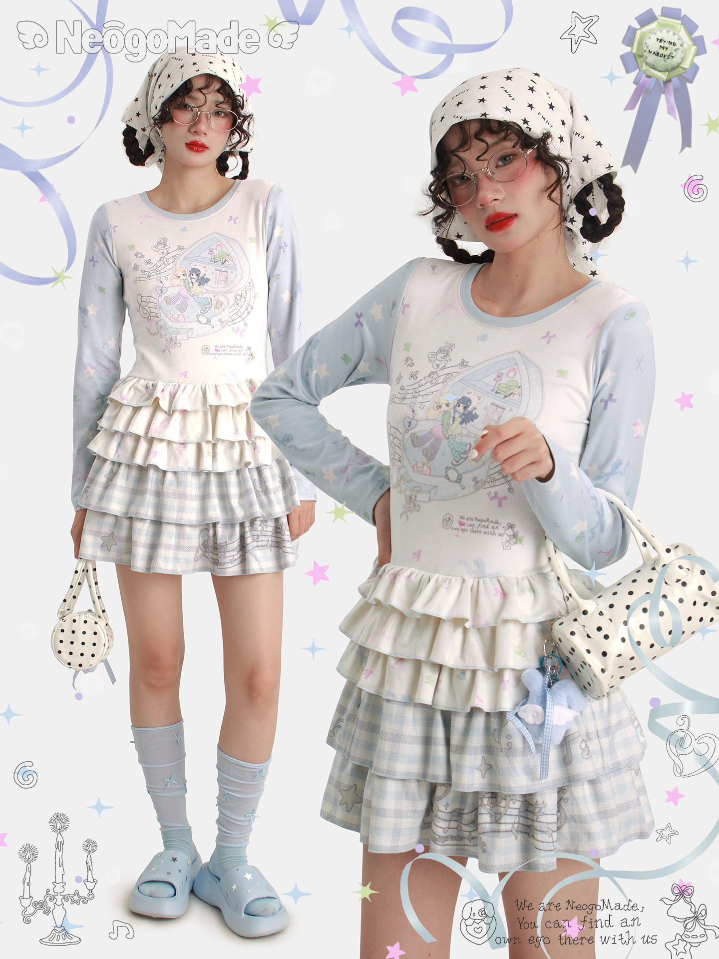 NeogoMade – Kawaii Star Print Ruffle Cake Dress dress NeogoMade