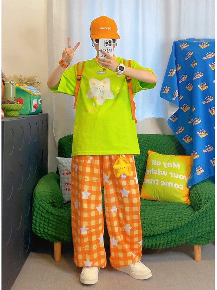KURIOSITAET - Decora Kei Green Star Print Oversized Tee tshirt KURIOSITAET