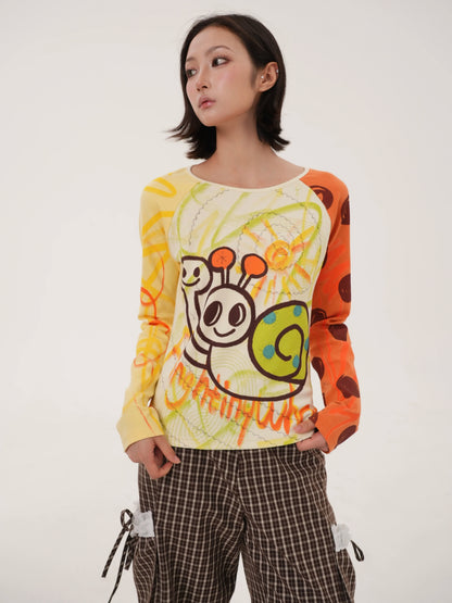 RabbitRain - Snail Doodle Colorblock Raglan Top shirt RabbitRain