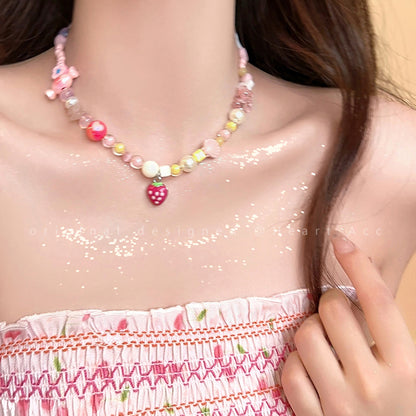 Decora Kei – Strawberry Candy Balloon Dog Bead Necklace necklace Flipped