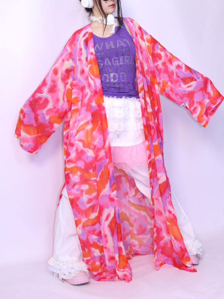 LEERROO Summer Sheer Print Jacket | Harajuku Colorful Chiffon Sun Coat shirt Leerroo
