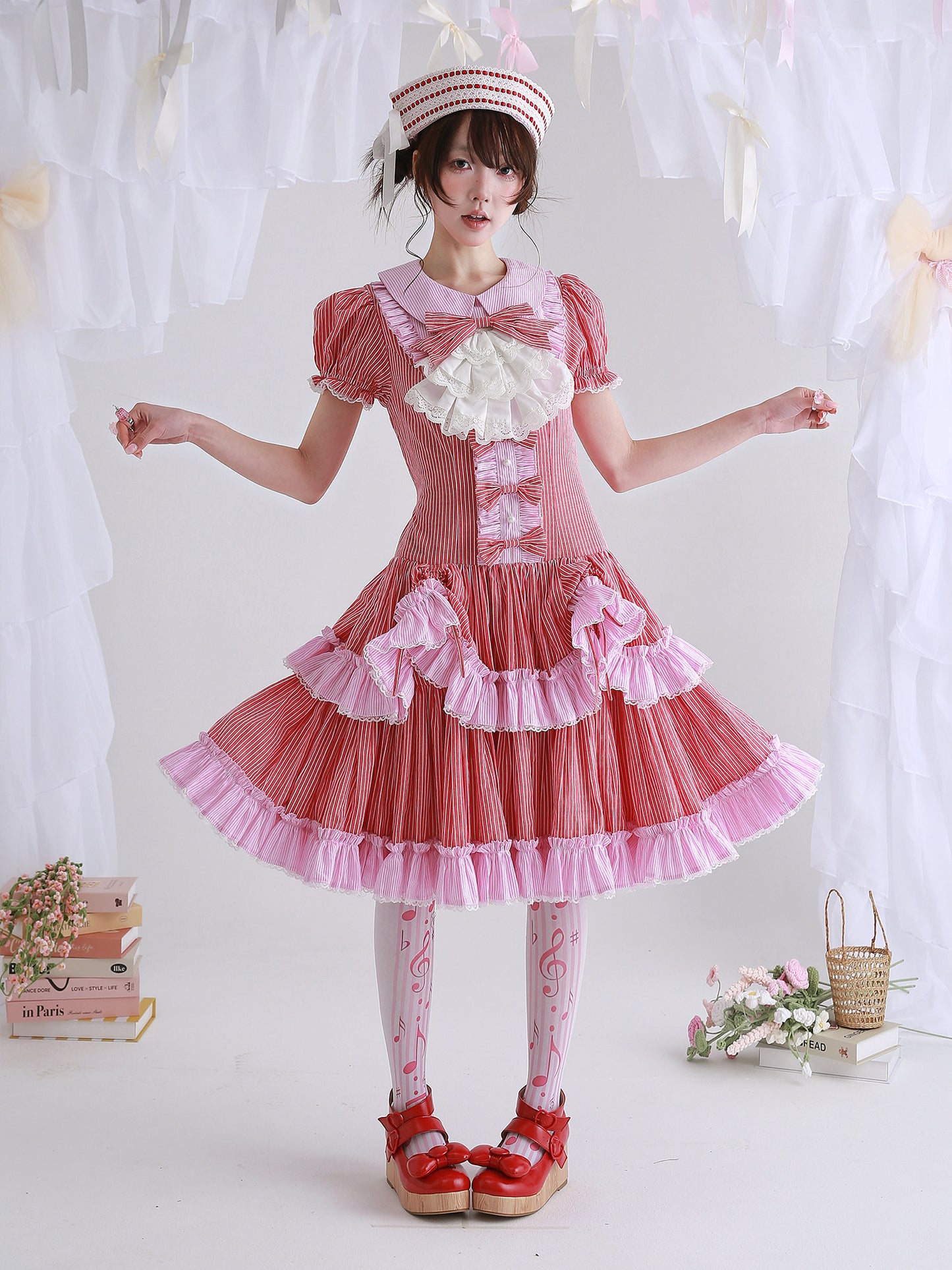 SOS MEME CLUB - Red Stripe Lolita Dress dress SOS MEME CLUB