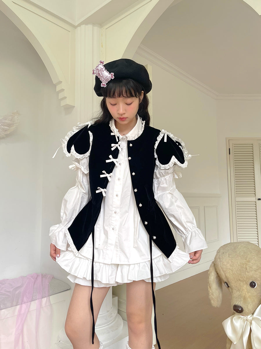 daytoday everyday institute - Girly Fashion Removable Sleeve Heart Velvet Top Vest vest daytoday everyday institute