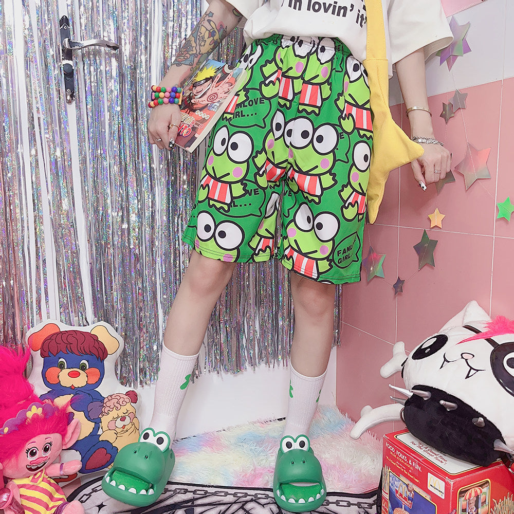 FANLOVEGIRL - Frog Graphic Shorts | Harajuku Cartoon Shorts shorts FANLOVEGIRL