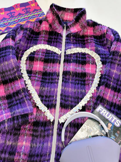 bunnybunnygun - Harajuku Purple Plaid Oversize Jacket coat bunnybunnygun