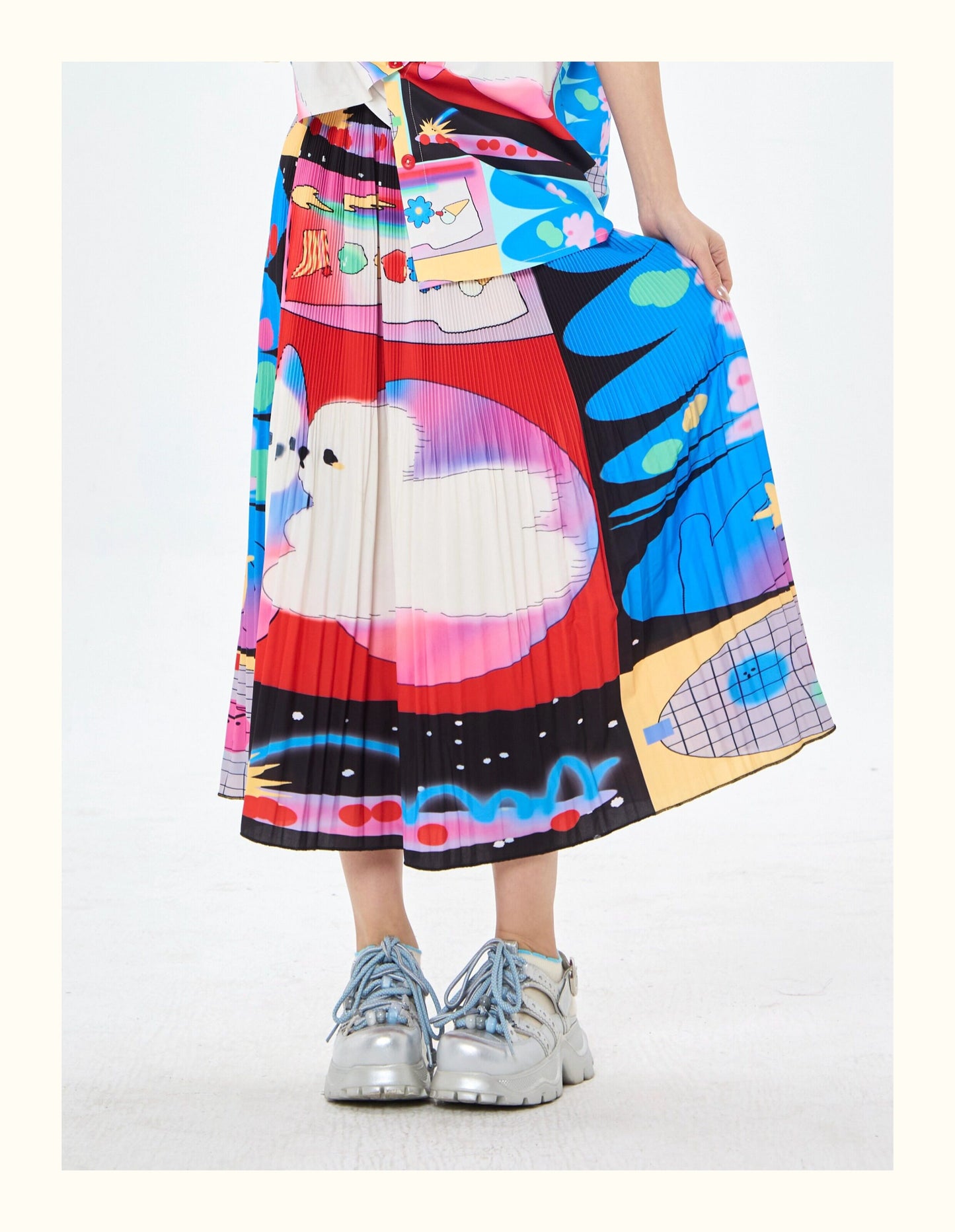 Robootoo - Bunny Print Pleated A-Line Midi Skirt skirt Robootoo