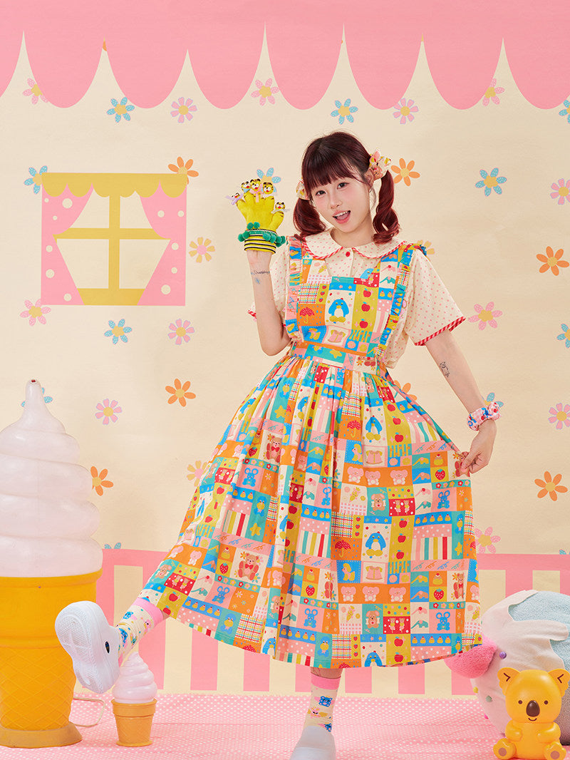 NIKKOU - Color Apron Suspender Dress dress Nikkou home