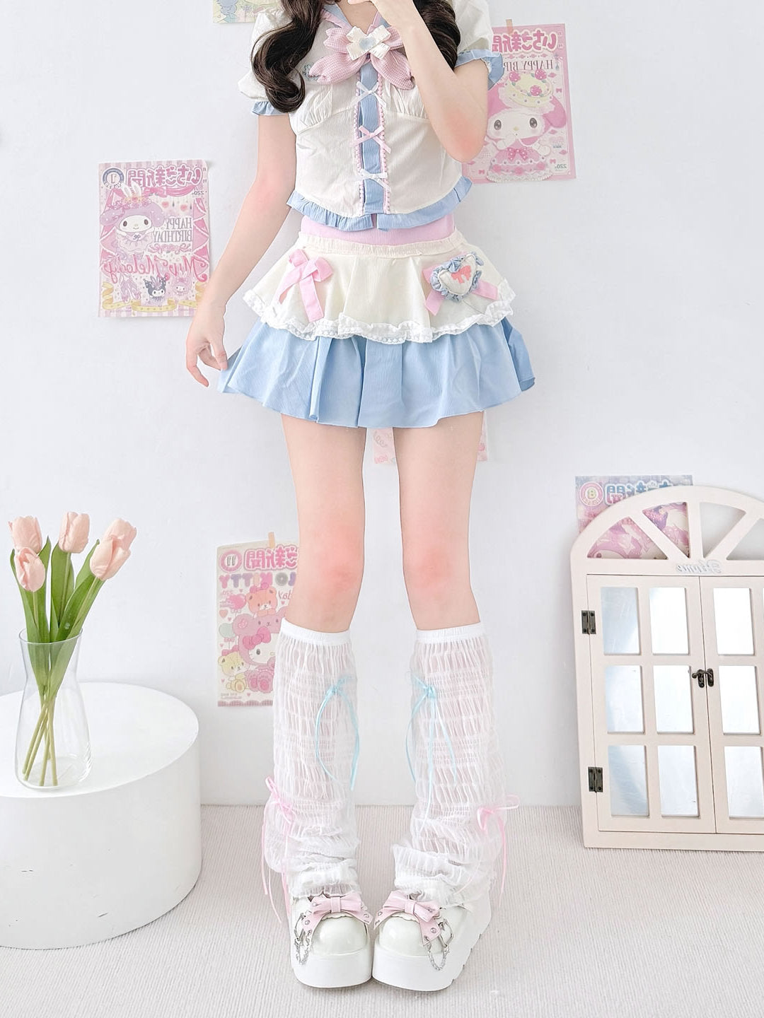 2 Bears - Kawaii Chiffon Flared Leg Warmers with Bows leg warmmers 2 bears